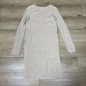 Moth Anthropologie Women's XS Long Sleeve Knit Sweater Dress Tunic Beige Slit